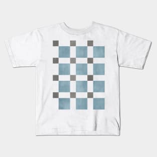 Chequer Pattern Blue Dark Grey Kids T-Shirt